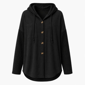 Hooded Button Knit Sleeve Top WHD0606272