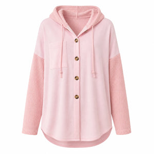 Hooded Button Knit Sleeve Top WHD0606272