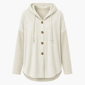 Hooded Button Knit Sleeve Top WHD0606272