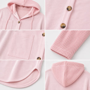 Hooded Button Knit Sleeve Top WHD0606272