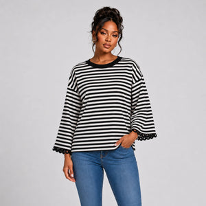 Striped Lace Cuff Top WHD0606274