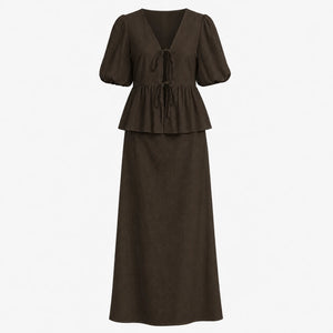 Tie-Front Peplum Skirt Set WHD0606285