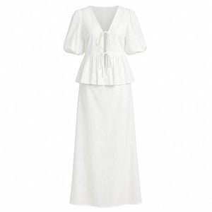 Tie-Front Peplum Skirt Set WHD0606285