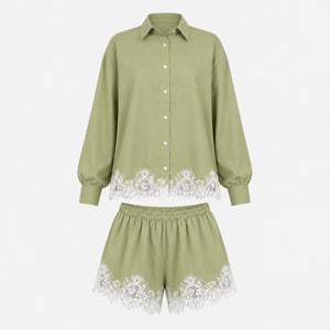 Lace Hem Shirt Short Set WHD0606286