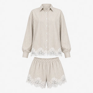 Lace Hem Shirt Short Set WHD0606286