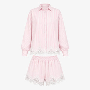 Lace Hem Shirt Short Set WHD0606286