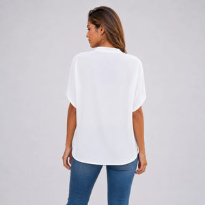 Split Neck White Blouse WHD0606290