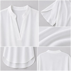 Split Neck White Blouse WHD0606290