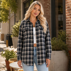 Plaid Button Front Shirt Jacket WHD0606295