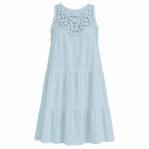 Crochet Yoke Tiered Dress WHD0606300