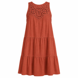 Crochet Yoke Tiered Dress WHD0606300