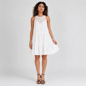 Crochet Yoke Tiered Dress WHD0606300