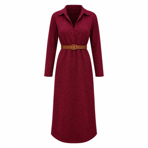 Belted Burgundy Midi Dress WHD0606304