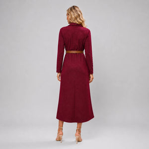 Belted Burgundy Midi Dress WHD0606304