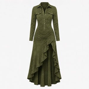 Western Ruffle Slit Maxi Dress WHD0606305