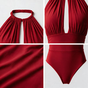 Red Keyhole Halter Swimsuit WHD0606376-KA-23122-02