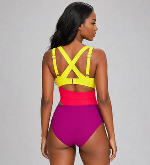 Colorblock Crisscross One-Piece Swimsuit WHD0606380-KA-P350-26