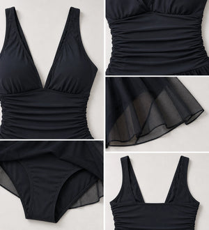 Ruched Deep V Swim Dress WHD0606386-KA-P395-01