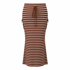 Striped Drawstring Maxi Skirt WHD0606388
