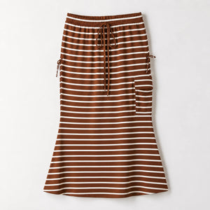 Striped Drawstring Maxi Skirt WHD0606388