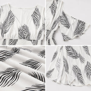 Leaf Print Cold-Shoulder Maxi Dress WHD0606397