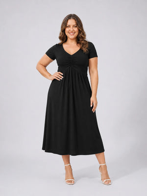 Ruched V-Neck Midi Dress WHD0606398