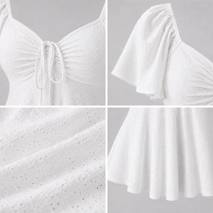 Ruched Eyelet Peplum Top WHD0606412