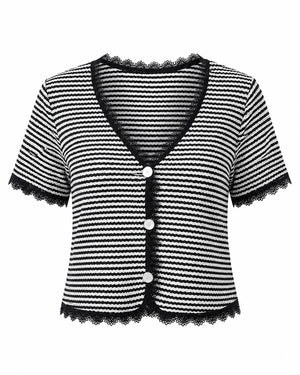 Striped Lace Trim Knit Top WHD0606413
