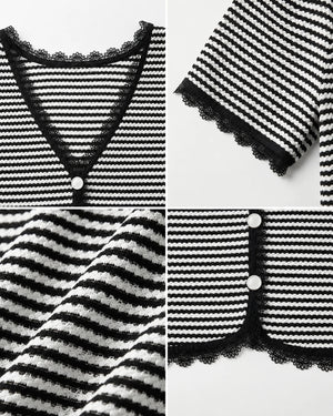 Striped Lace Trim Knit Top WHD0606413