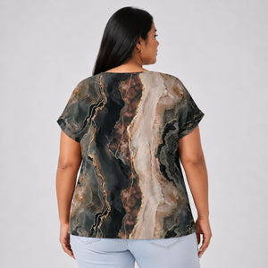 Marble Print V-Neck Tee WHD0606414