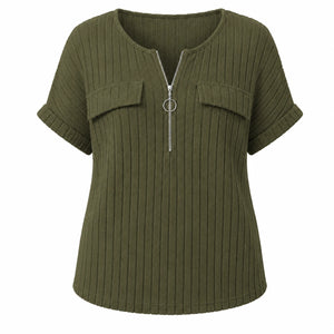 Ribbed Half-Zip Short Sleeve Top WHD0606416