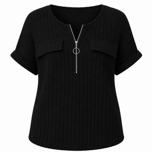 Ribbed Half-Zip Short Sleeve Top WHD0606416