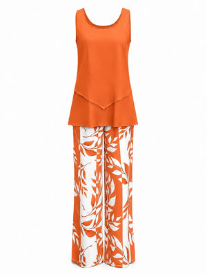 Leaf Print Wide Leg Jumpsuit WHD0606417