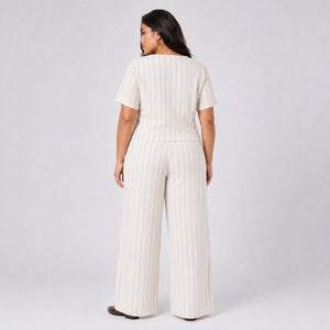 Pinstripe V-Neck Pant Set WHD0606418