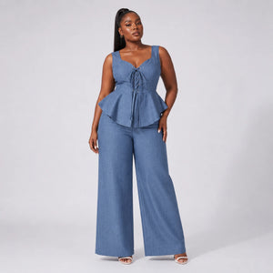 Lace-Up Peplum Pant Set WHD0606419