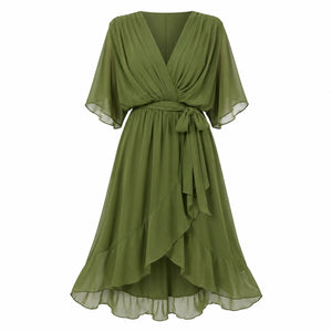 Draped Tie-Waist Midi Dress WHD0606439