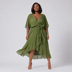 Draped Tie-Waist Midi Dress WHD0606439