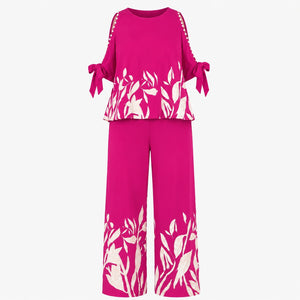 Floral Trim Wide Leg Set WHD0606448