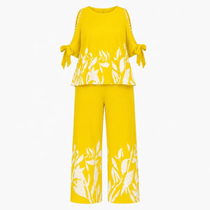 Floral Trim Wide Leg Set WHD0606448