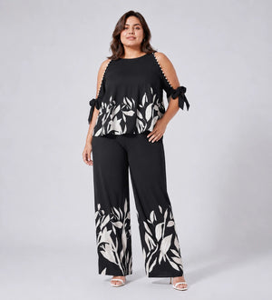 Floral Trim Wide Leg Set WHD0606448