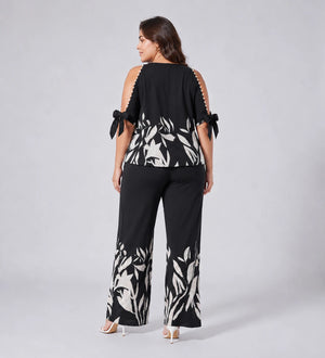 Floral Trim Wide Leg Set WHD0606448