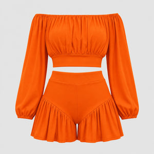 Off-Shoulder Ruffle Shorts Set WHD0606450