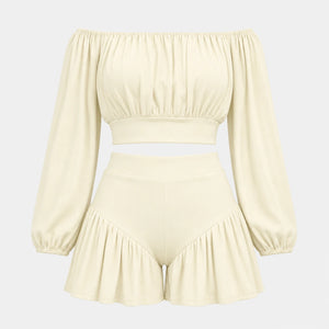 Off-Shoulder Ruffle Shorts Set WHD0606450