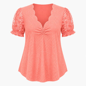 Glitter Lace Sleeve Peplum Top WHD0606472