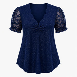 Glitter Lace Sleeve Peplum Top WHD0606472