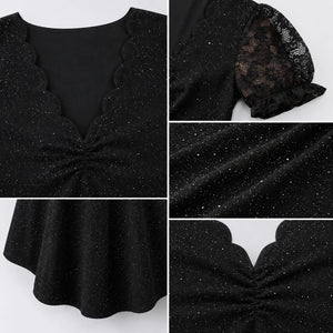 Glitter Lace Sleeve Peplum Top WHD0606472