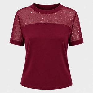 Rhinestone Mesh Yoke Top WHD0606473