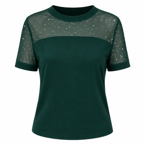 Rhinestone Mesh Yoke Top WHD0606473