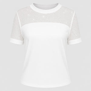 Rhinestone Mesh Yoke Top WHD0606473