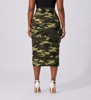 Camo Slit Cargo Midi Skirt WHD0606483